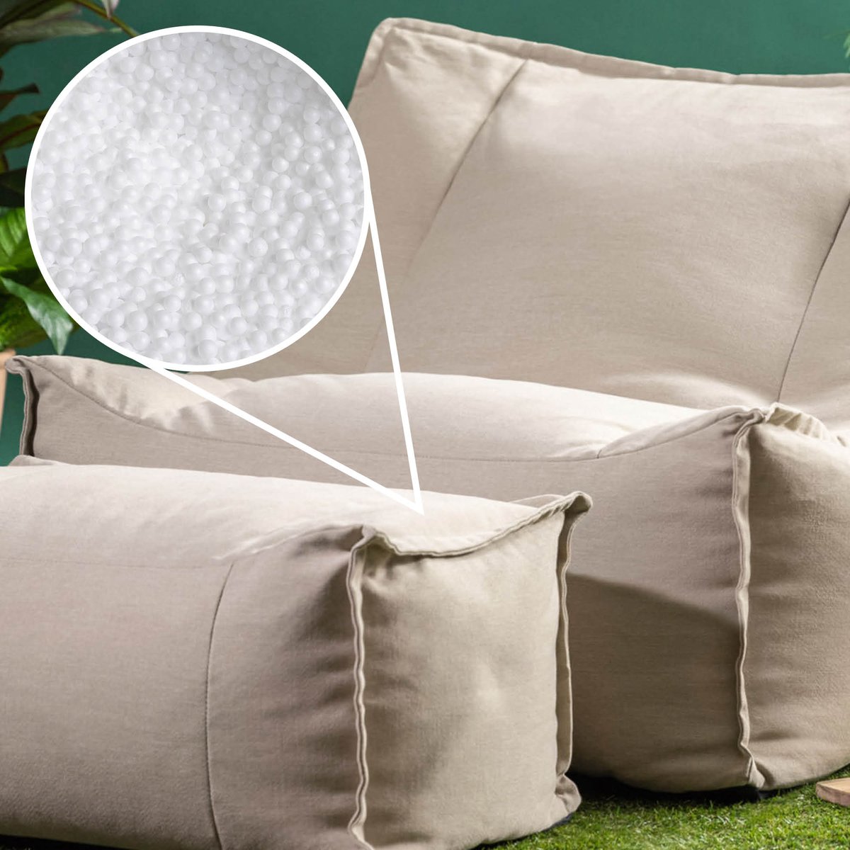 Pouf fauteuil et repose-pieds d'extérieur en oléfine imperméable Oeko-Tex® - ALTO beige, ICON