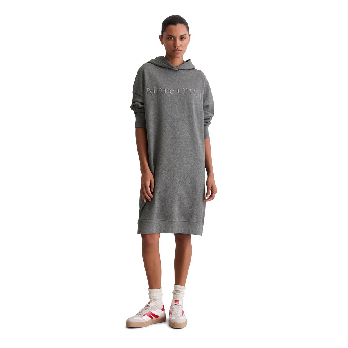 Robe à capuche avec logo relaxed en pur coton bio gris, MARC O'POLO