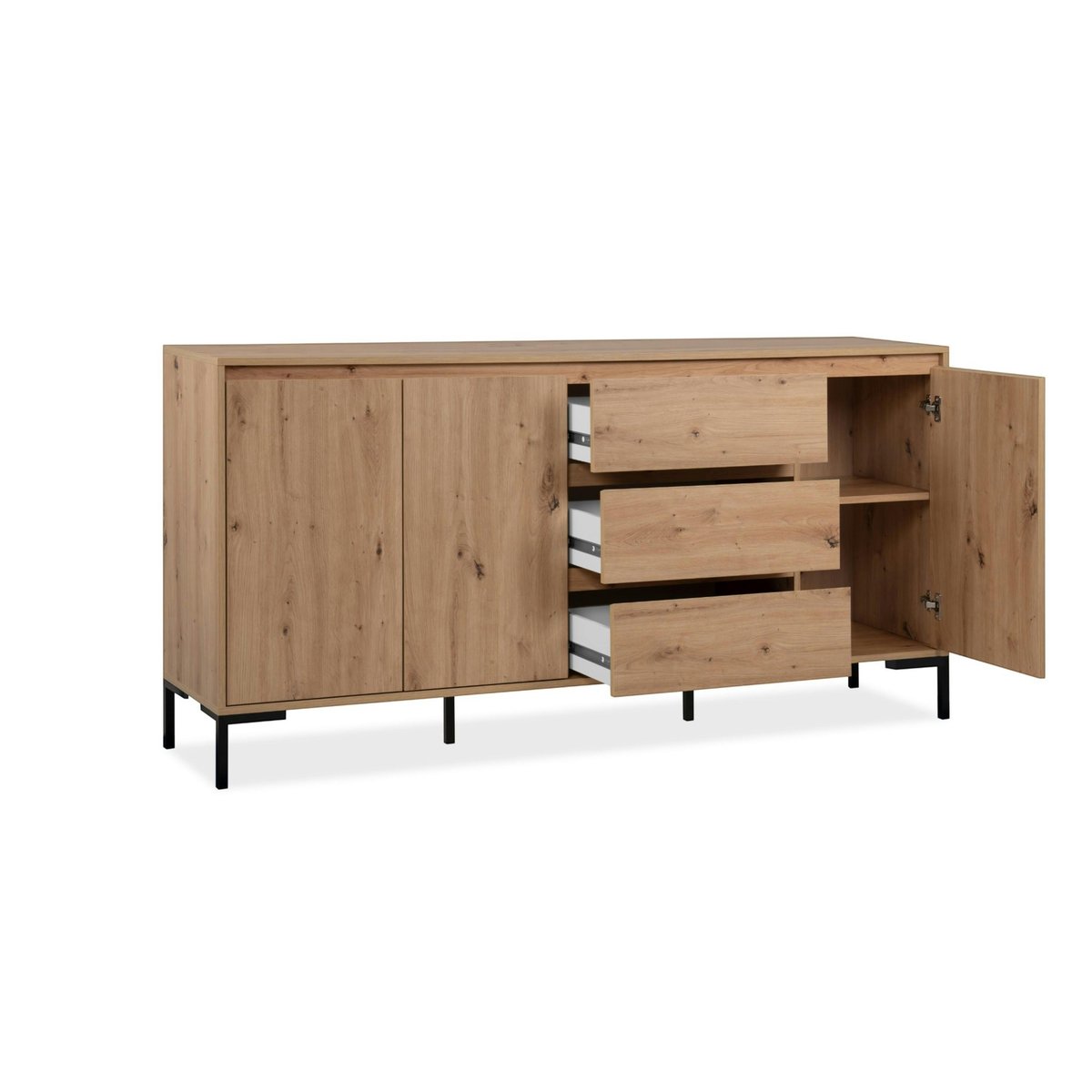 Buffet de salle à manger décor bois 3 portes 3 tiroirs KARVI bois naturel, PIER IMPORT