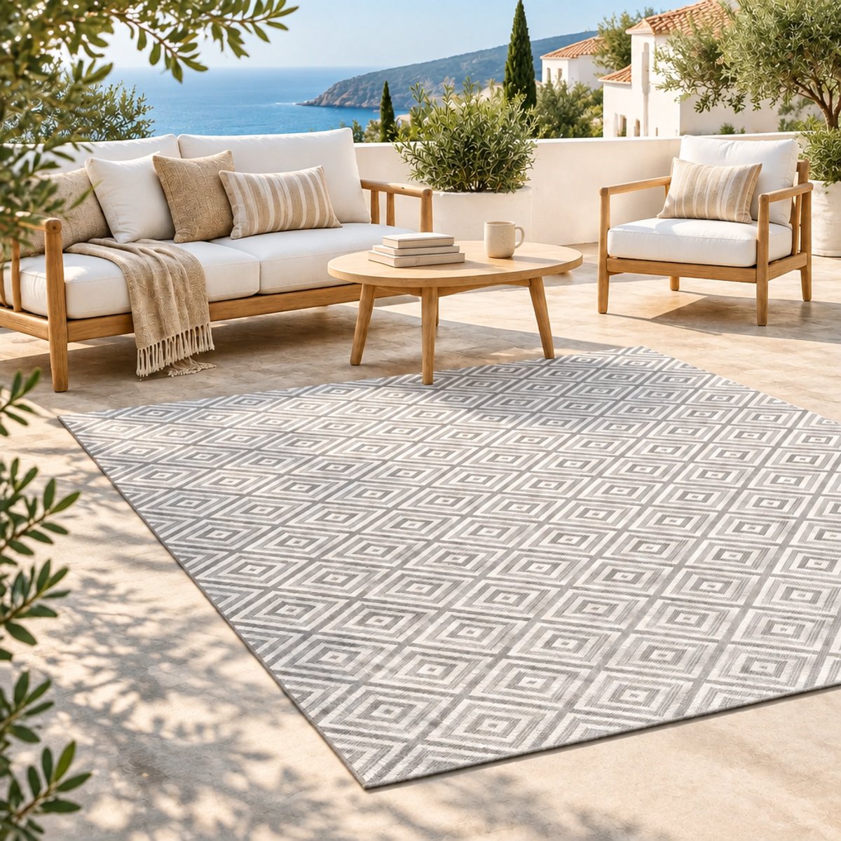 Tapis design intérieur extérieur SOLARA gris minéral, AFK LIVING