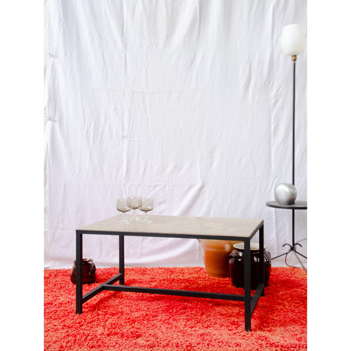 Table basse en marbre et métal Marie-Pierre N°101 - Bon état noir, DEBONGOUT