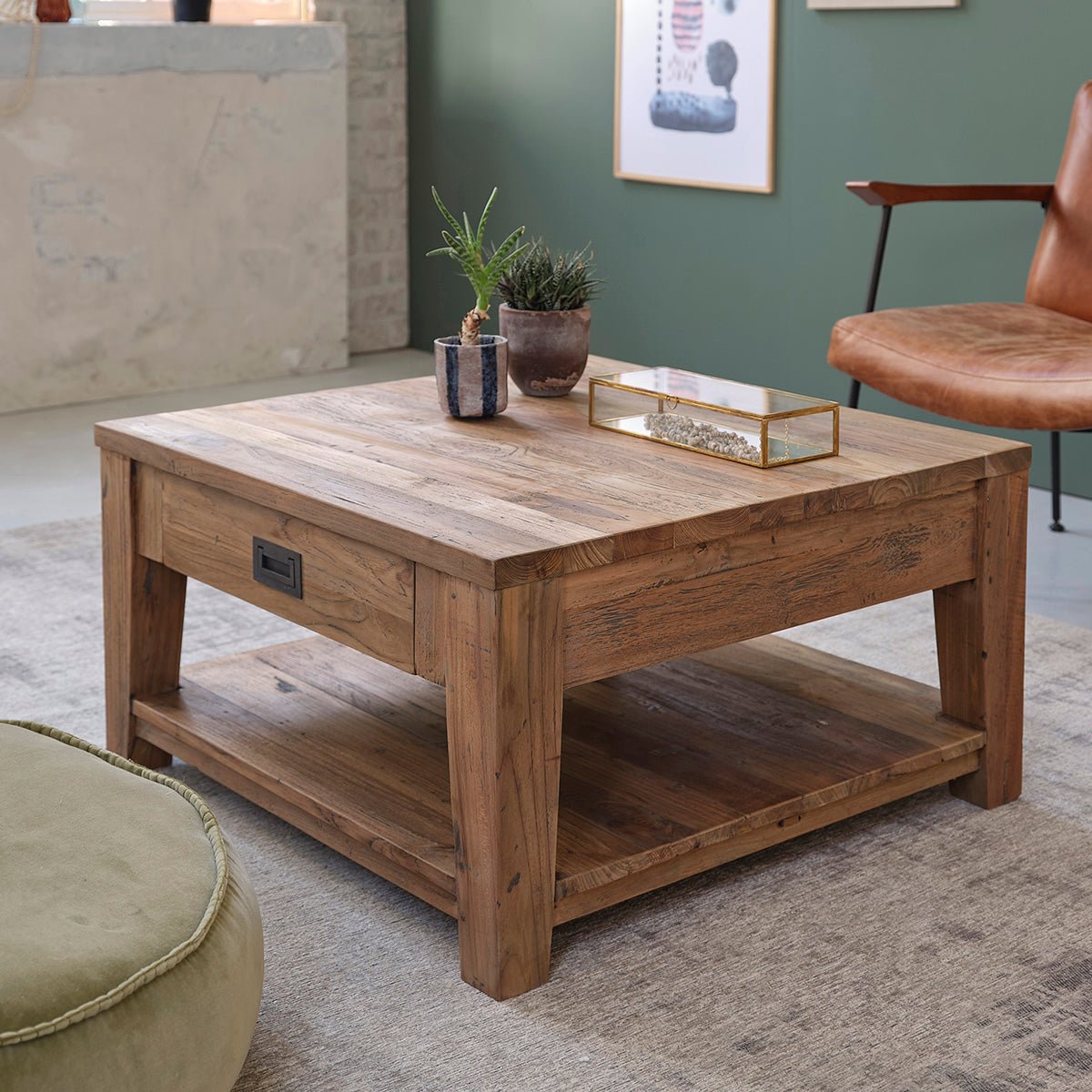 Table basse en bois de teck recyclé 80 cm  CARGO naturel, BERAH GETAH
