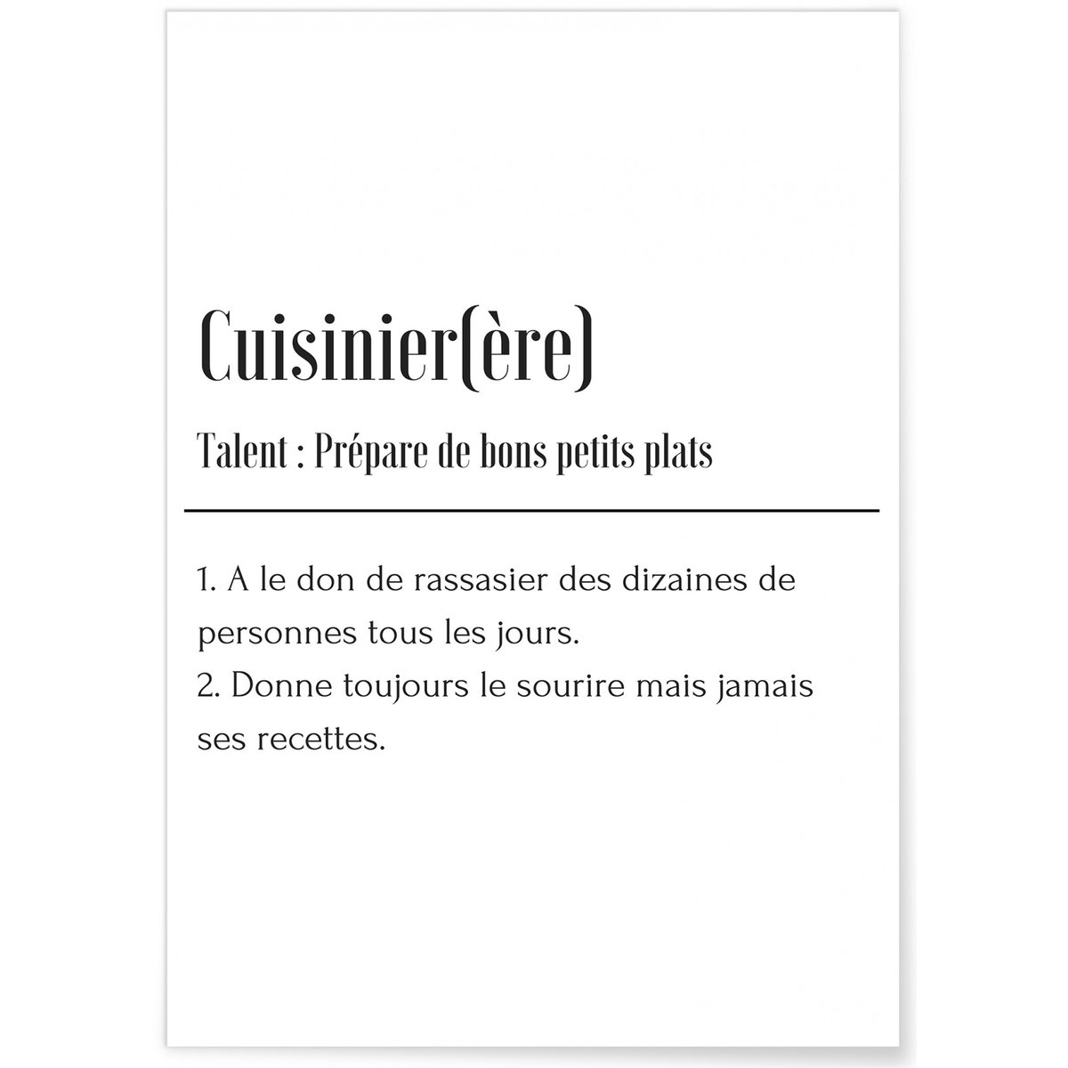 Affiche Définition Cuisinier blanc, L'AFFICHERIE