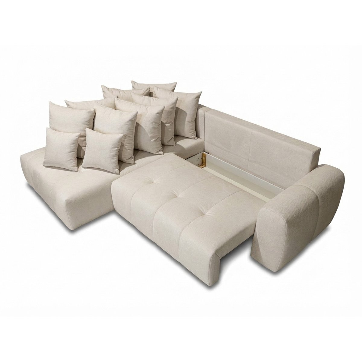 Canapé d'angle convertible 4 places en tissu chiné, ROXELANE beige, BOBOCHIC