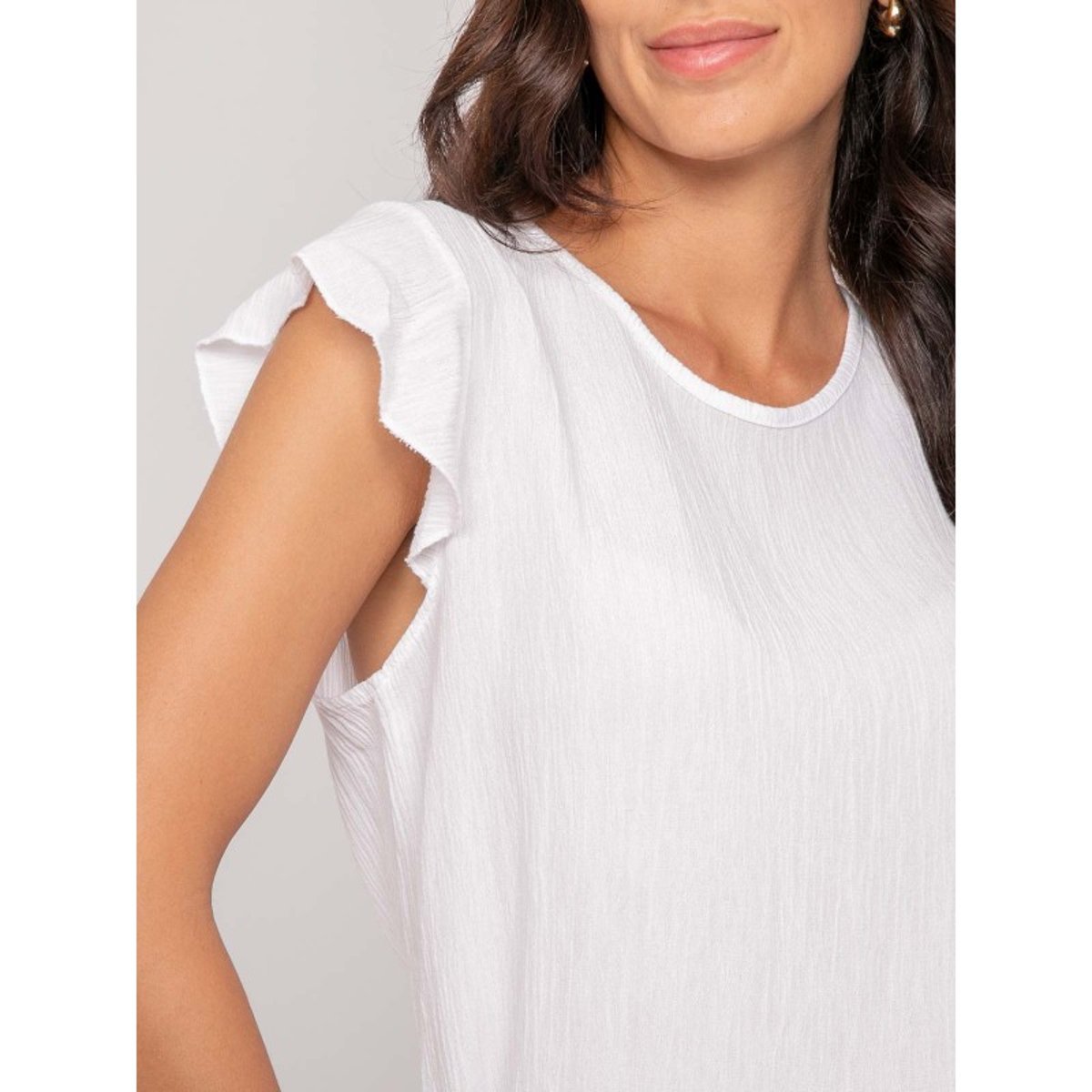 Top Manches Courtes Volants Fremy blanc, DONA LISA