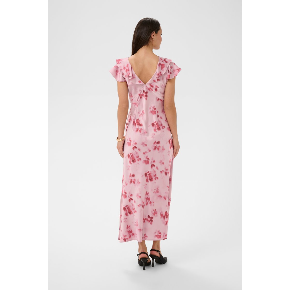 Robe rose rouge dusty pink/red flowers, KAFFE