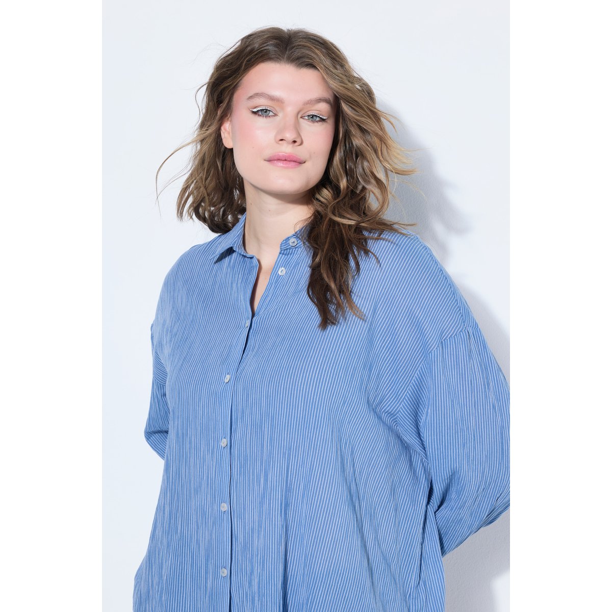 Chemise longue oversize à rayures bleu jean, STUDIO UNTOLD