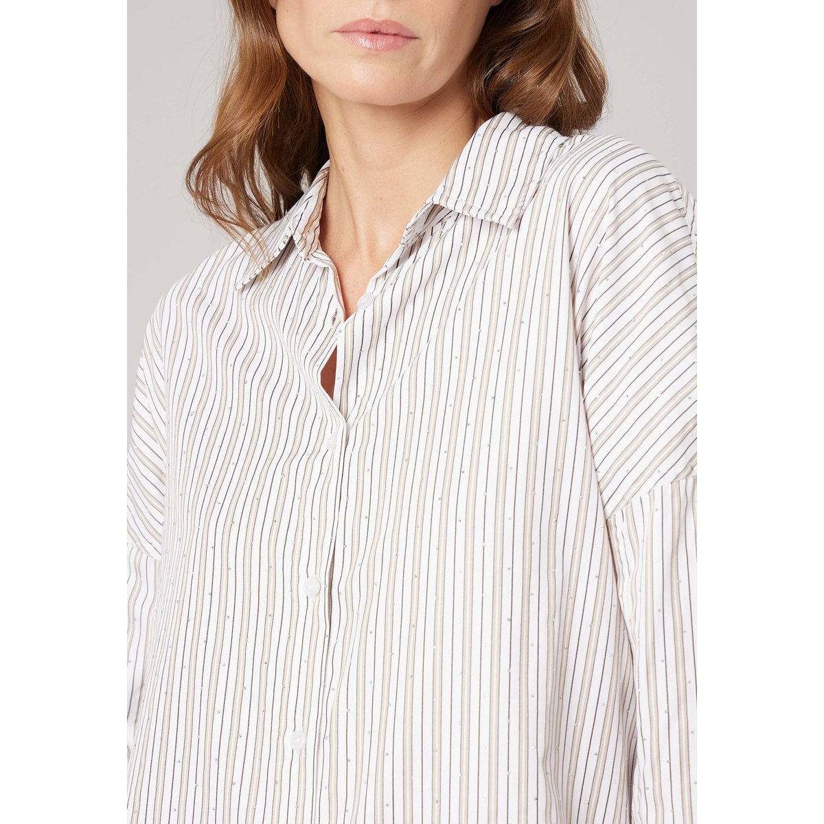 Chemise rayée femme avec strass OWANY beige, DEELUXE