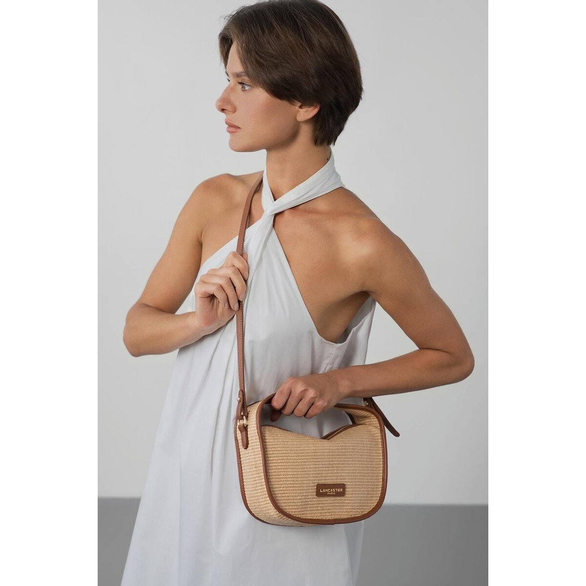 Sac besace zippé S, MINI OSIER cognac, LANCASTER