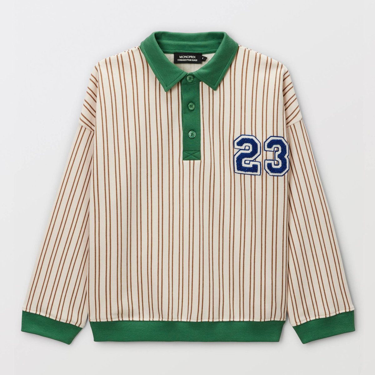 Sweat col polo rayé en coton BIO GOTS bocage, MONOPRIX