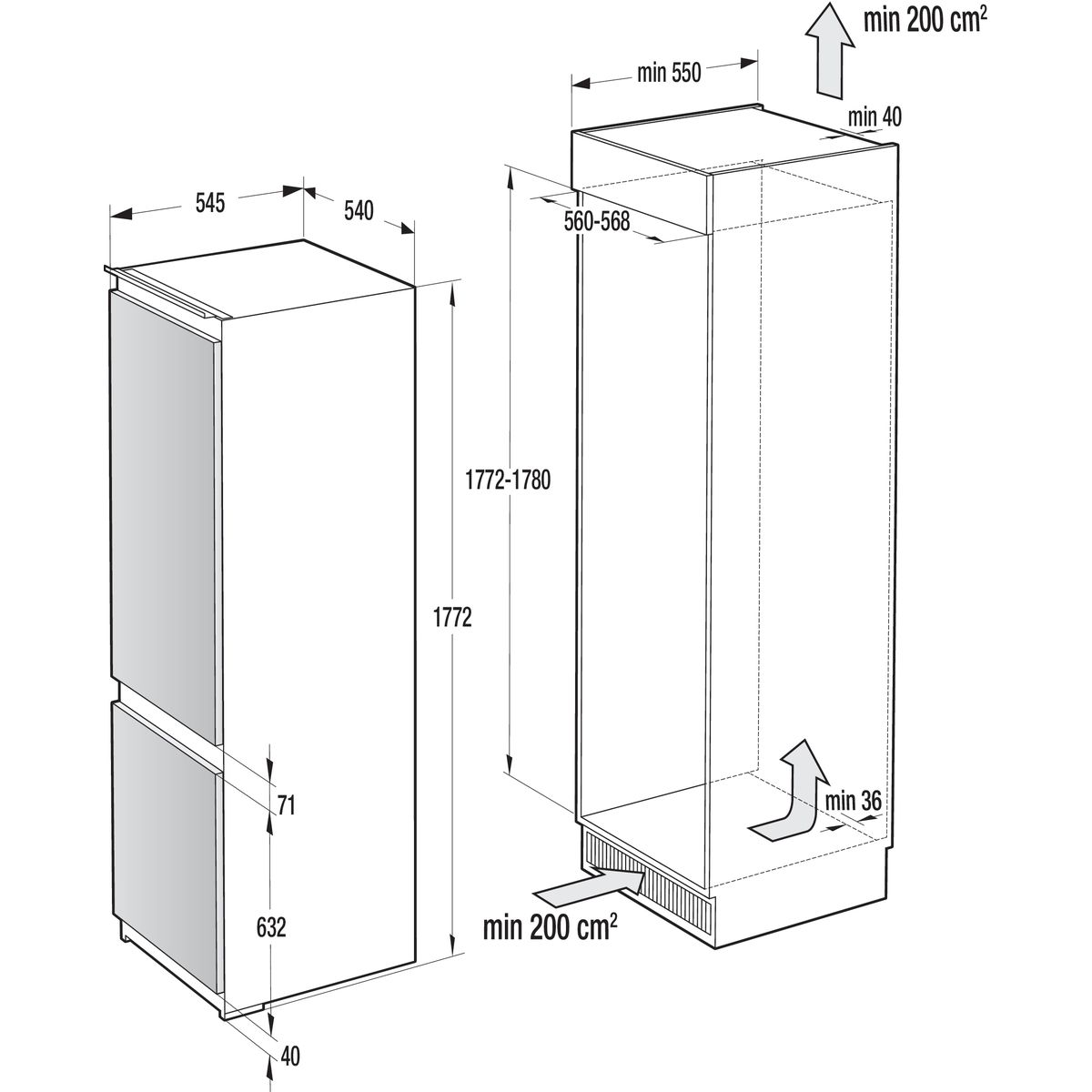Réfrigérateur combiné encastrable NRKI418EP1 couleur unique, GORENJE
