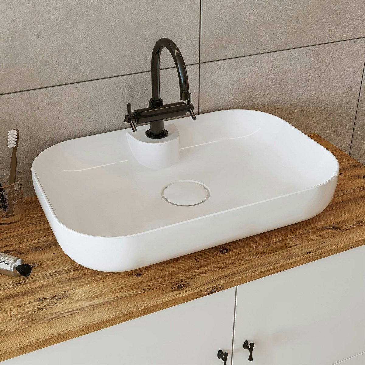Meuble vasque salle de bains 80 cm blanc 2 portes 1 tiroir DOUNA blanc, PIER IMPORT