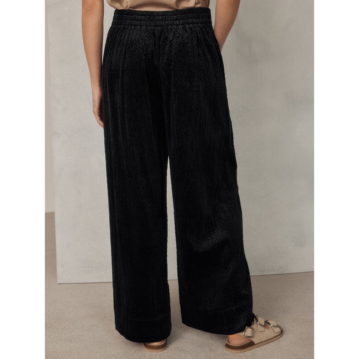 Pantalon large en velours côtelé noir, NEXT