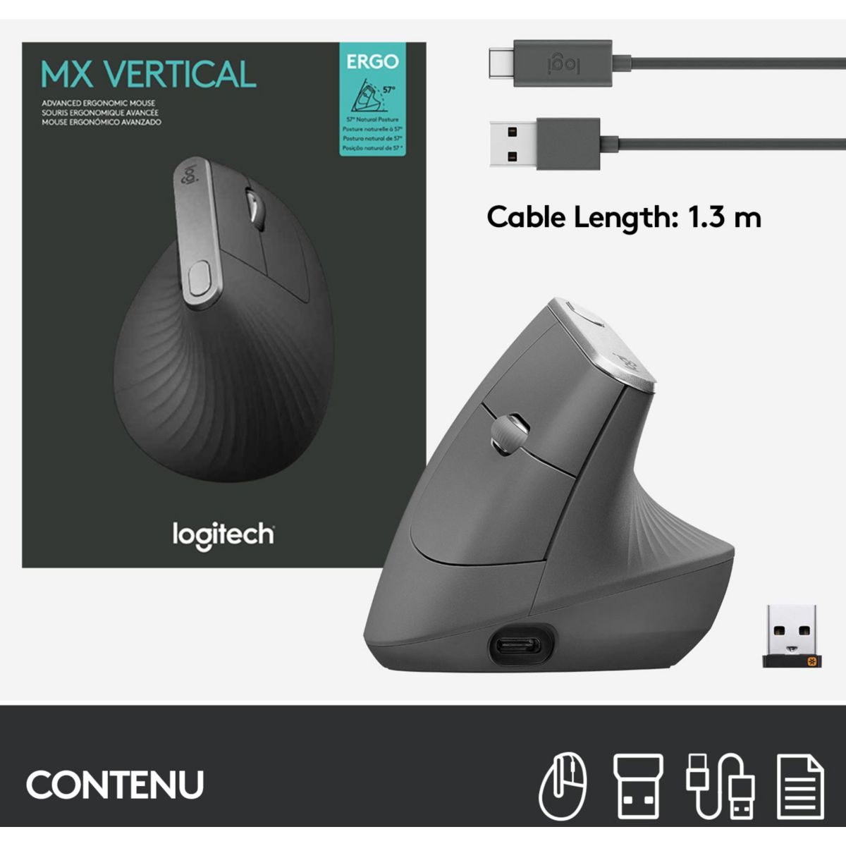 Souris sans fil MX Vertical noir, LOGITECH