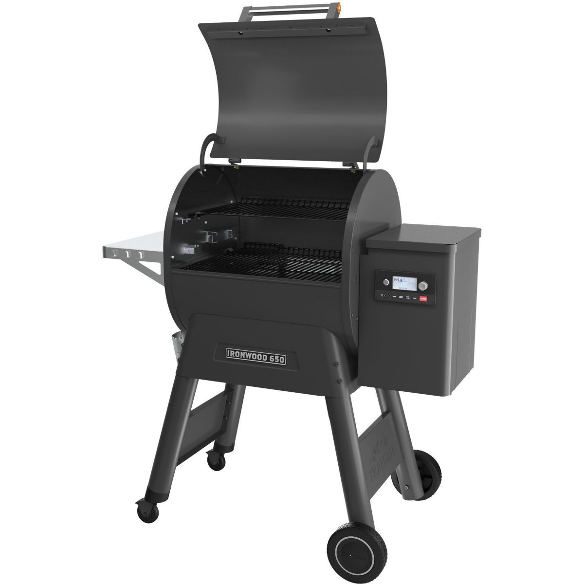 Barbecue pellet Ironwood 650 noir sur chariot, grille haute 56x26.5 cm, grille basse 56x48 cm couleur unique, TRAEGER