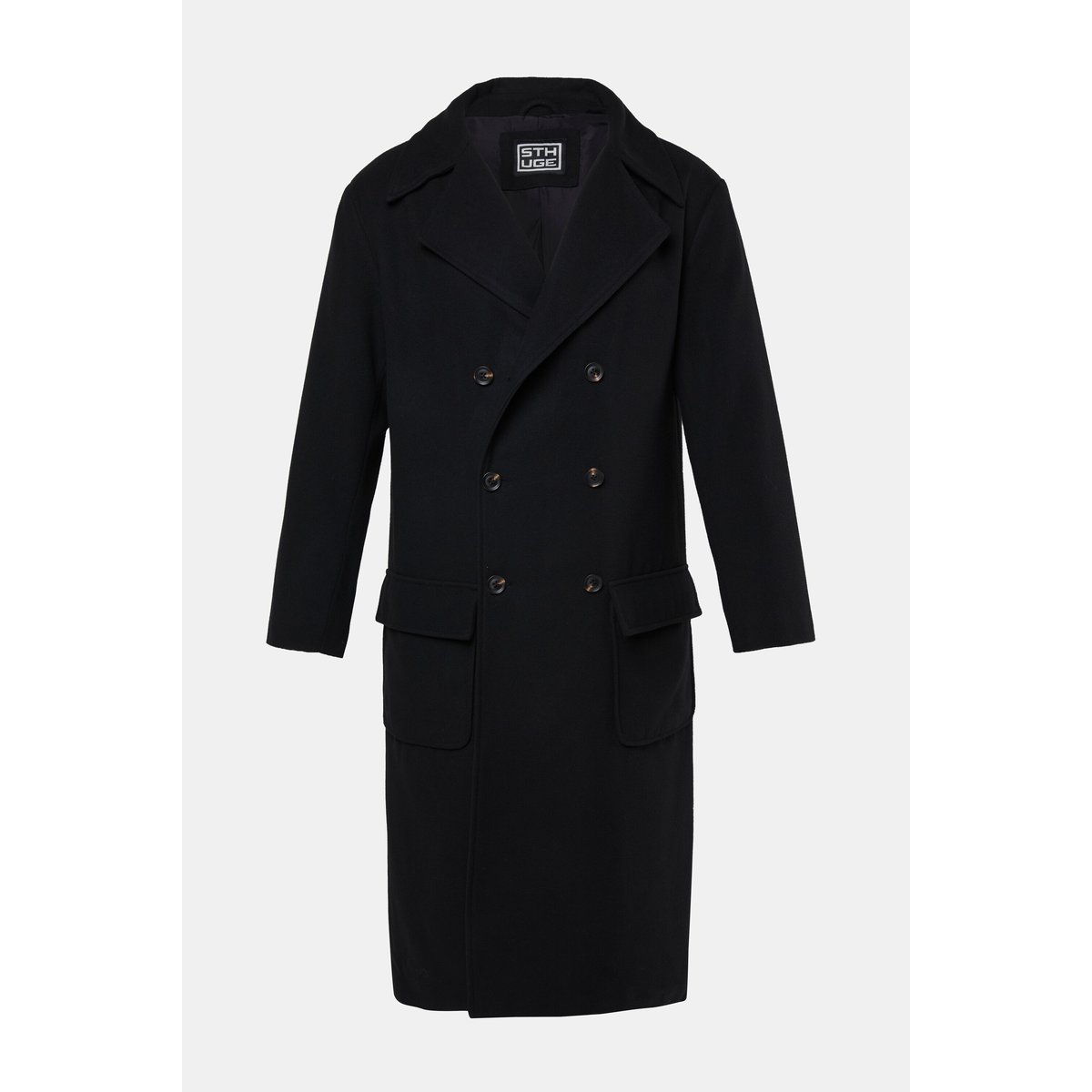 Manteau en laine mélangée, double boutonnage noir, STHUGE