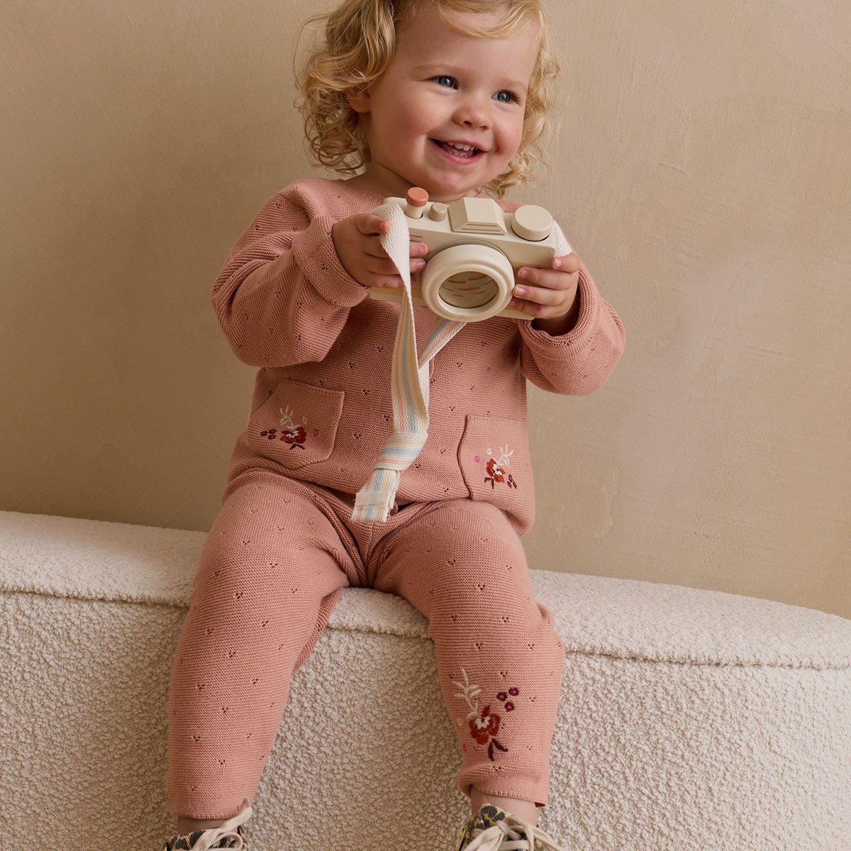 Pantalon bébé en tricot Manouk rose, PETIT BEGUIN