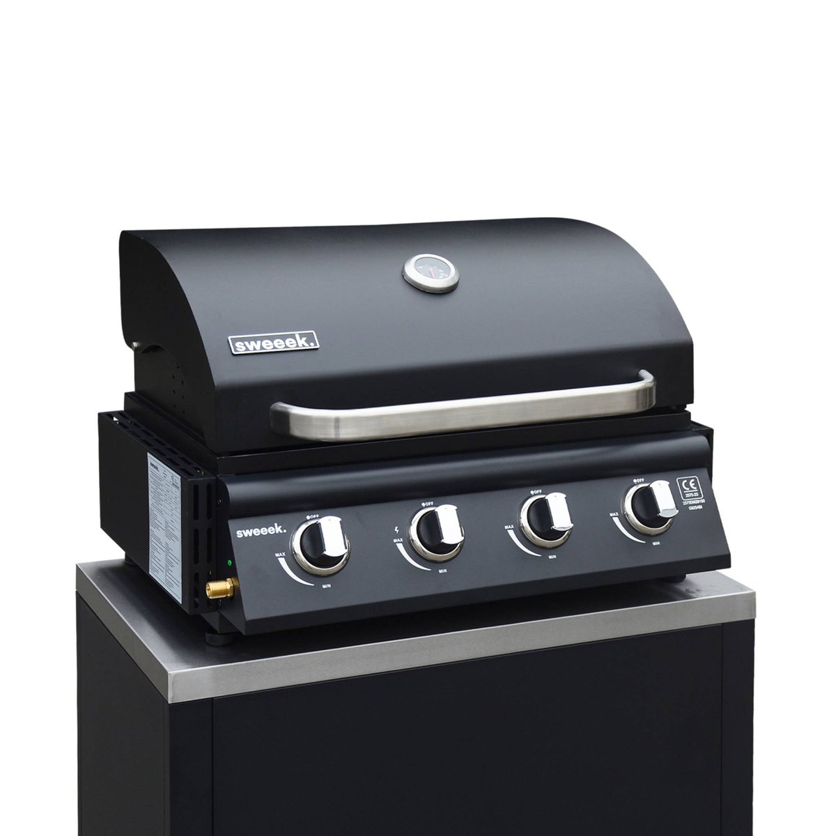 Cuisine d'extérieure 7 modules avec barbecue gaz 4 brûleurs sur pieds, thermomètre GRIMAUD BARBECUE GAZ + 7 MODULES noir, SWEEEK