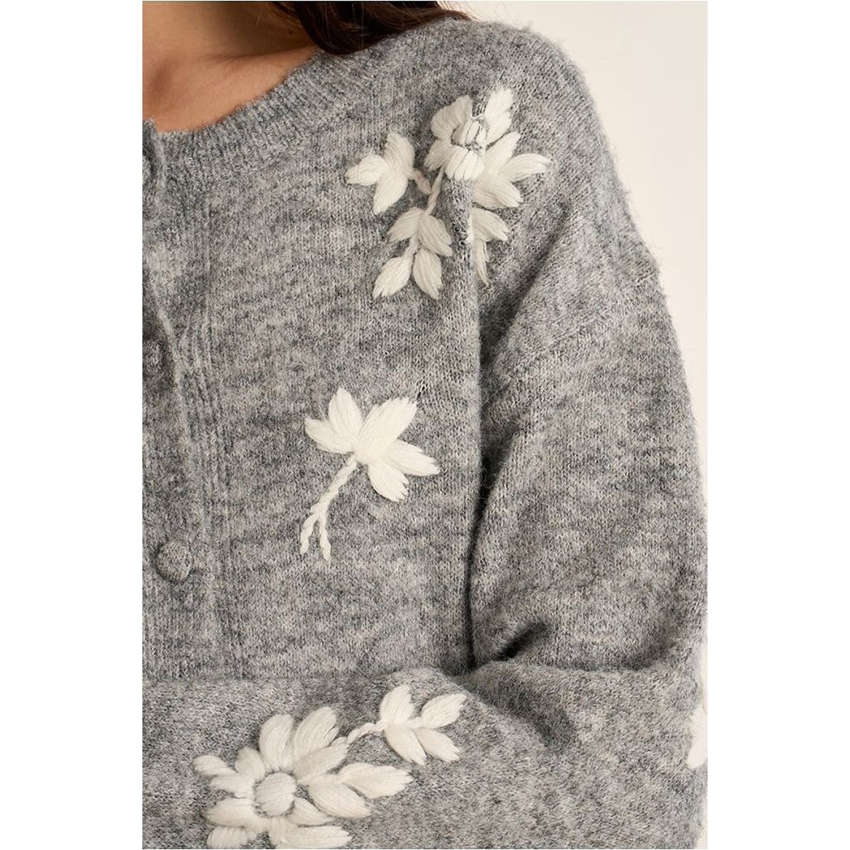 Cardigan in maglia a fiori grigio chiaro, MOLLY BRACKEN