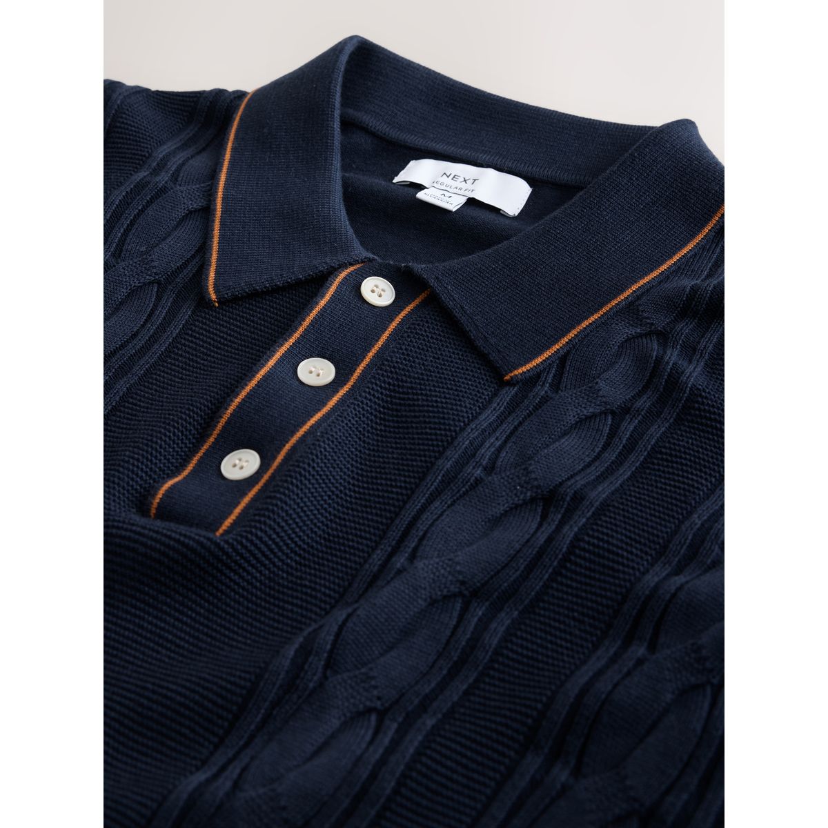 Polo en maille torsadée à liserés bleu marine, NEXT