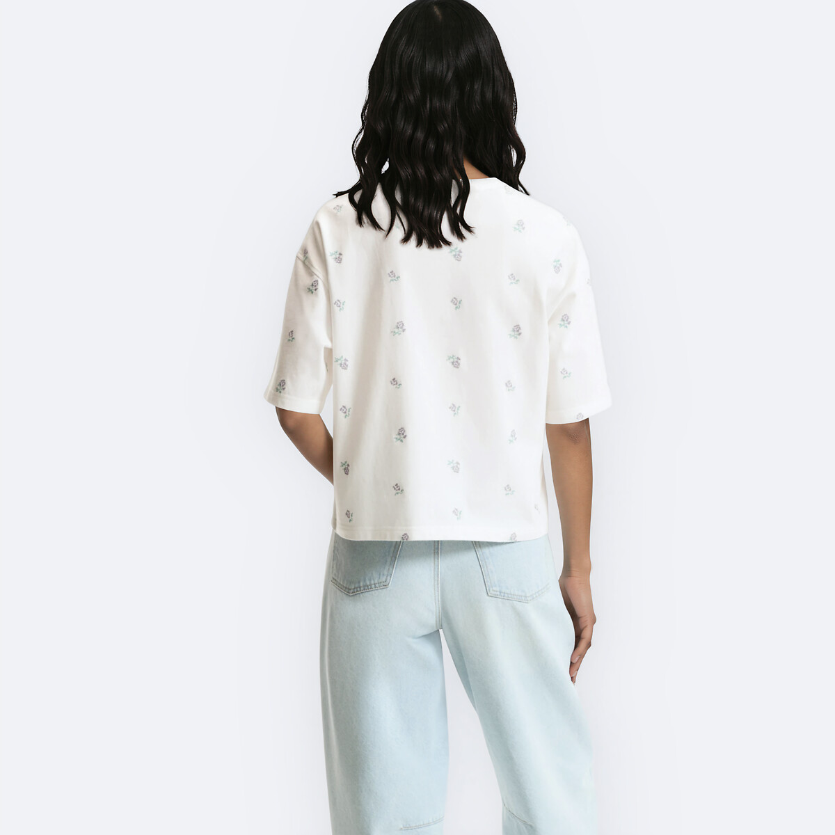 Camiseta de manga corta y cuello redondo con bordado floral crudo, LA REDOUTE COLLECTIONS