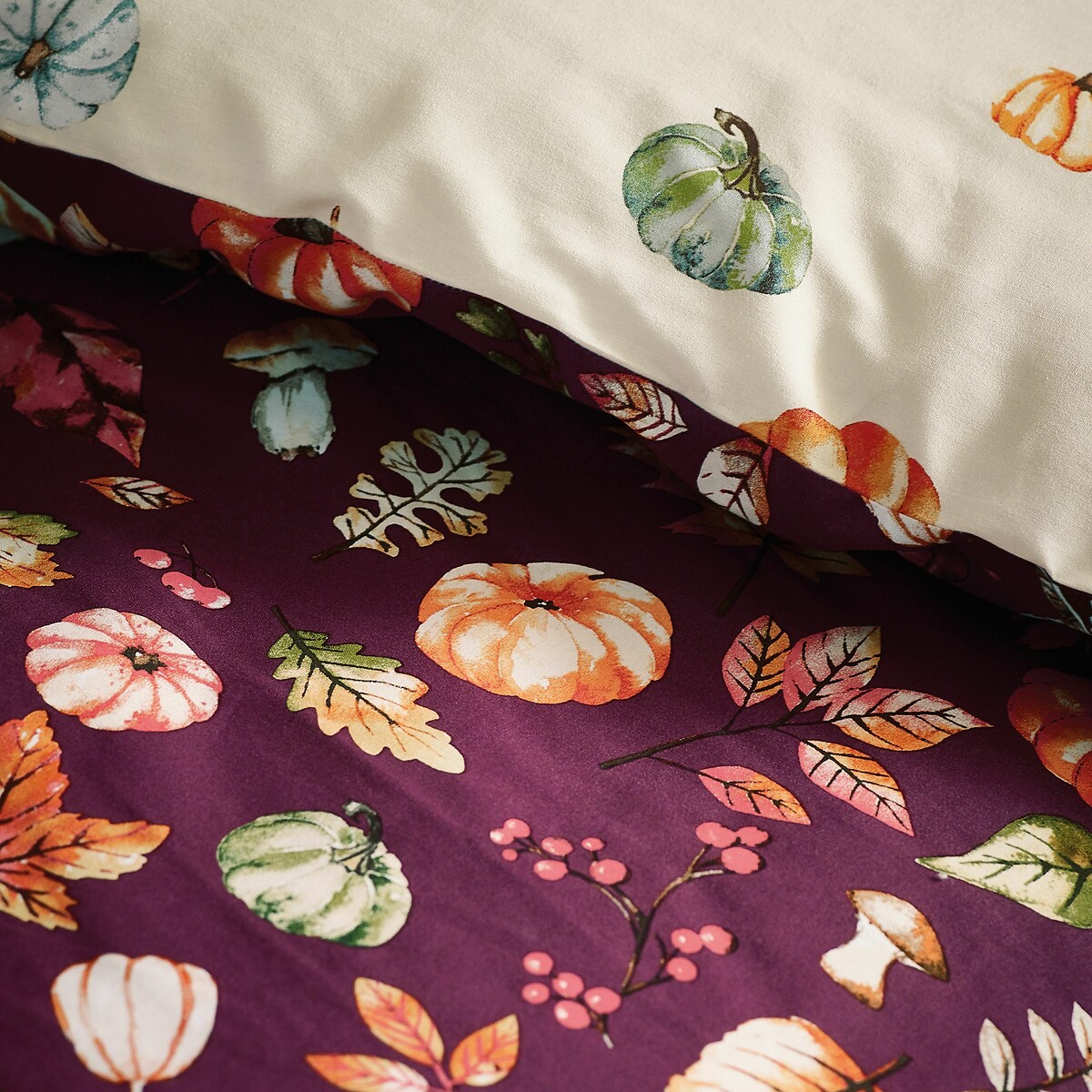 Autumn Pumpkins Reversible Duvet Cover and Pillowcase Set plum, CATHERINE LANSFIELD