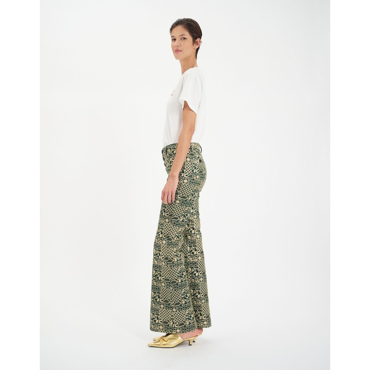 Pantalon Charlotte en coton brodé vert green, INES DE LA FRESSANGE PARIS