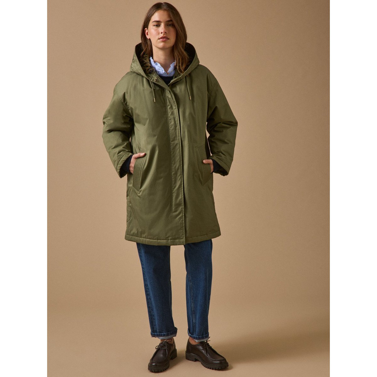 Parka mi-longue doublée imitation fourrure vert olive, CYRILLUS
