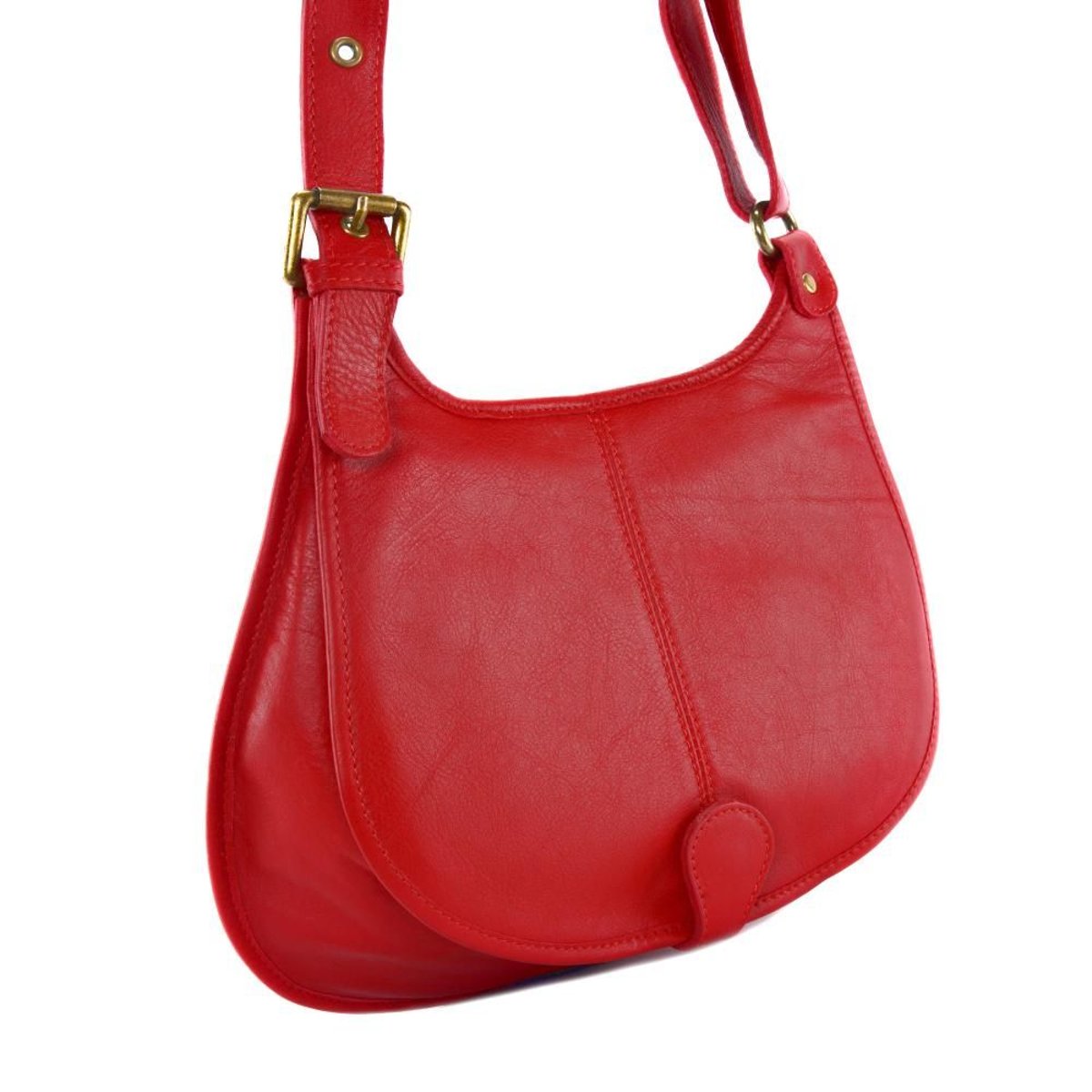 Sac besace bandoulière cuir lisse CARTOUCHIERE rouge clair, OH MY BAG