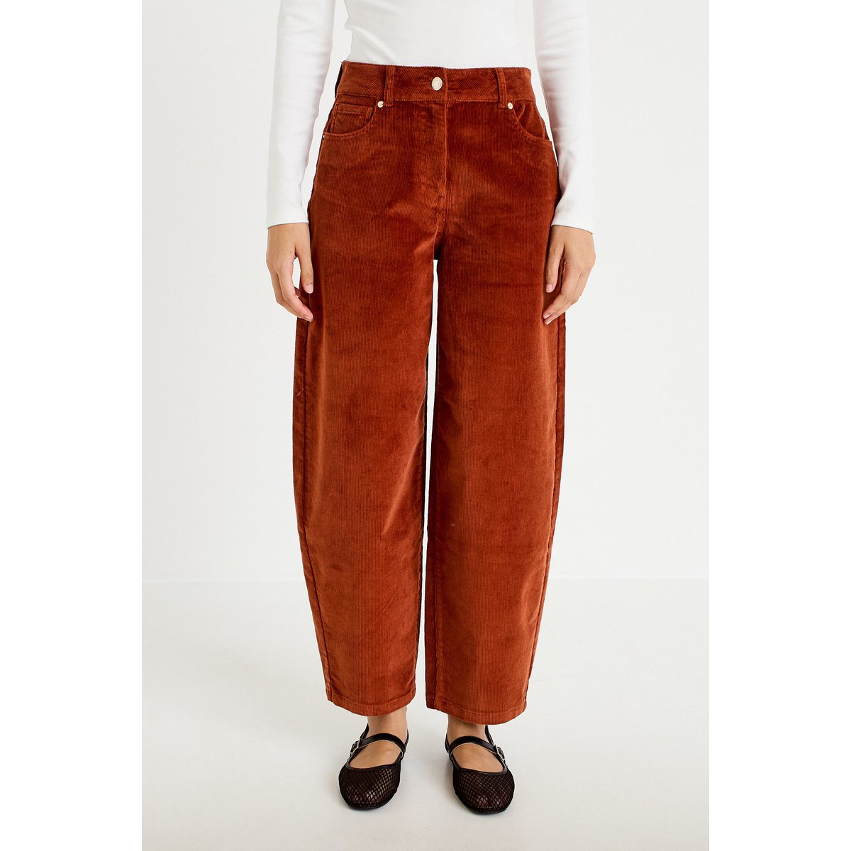 Pantalon barrel en velours marron cognac, CACHE CACHE