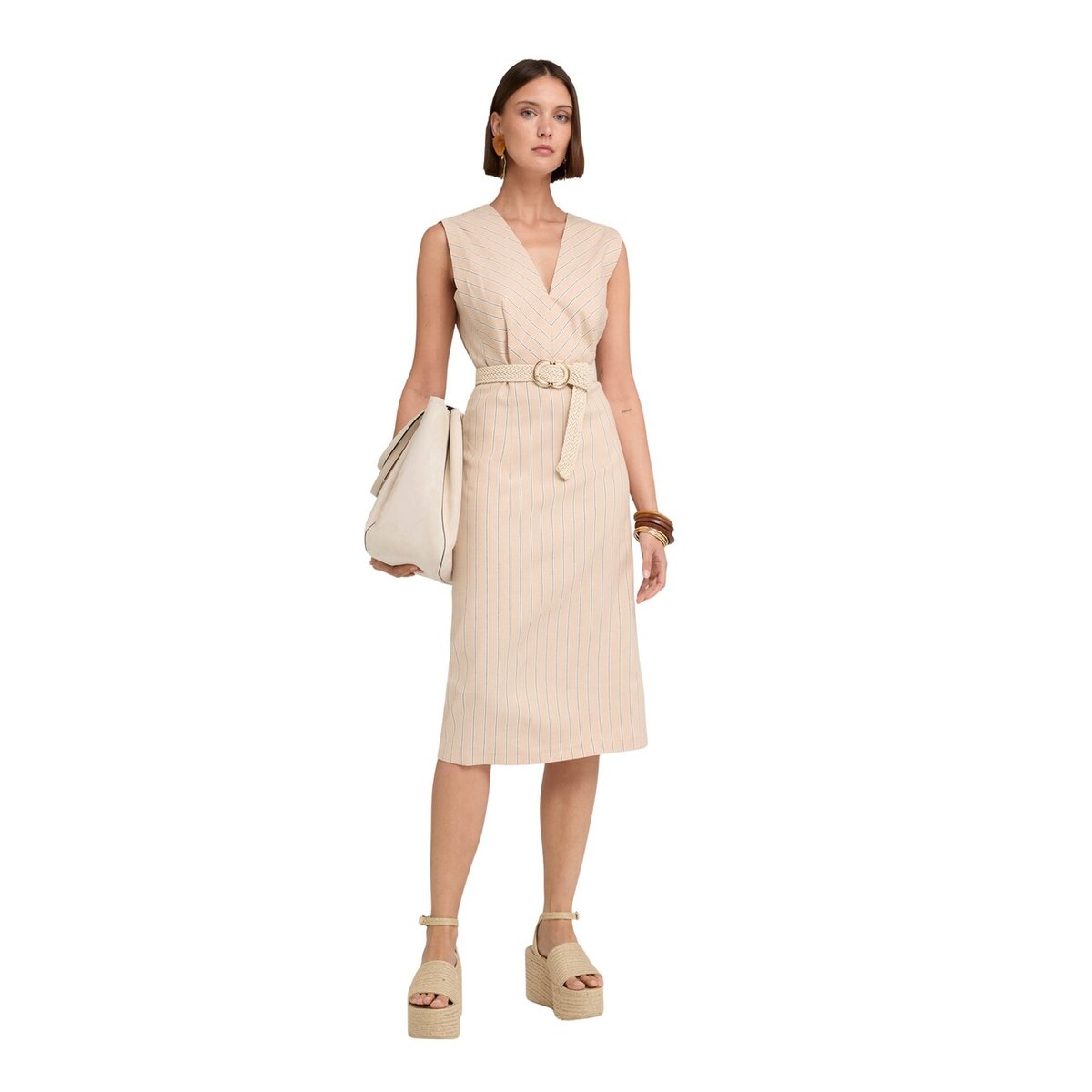 Robe fourreau à rayures beige, MOTIVI