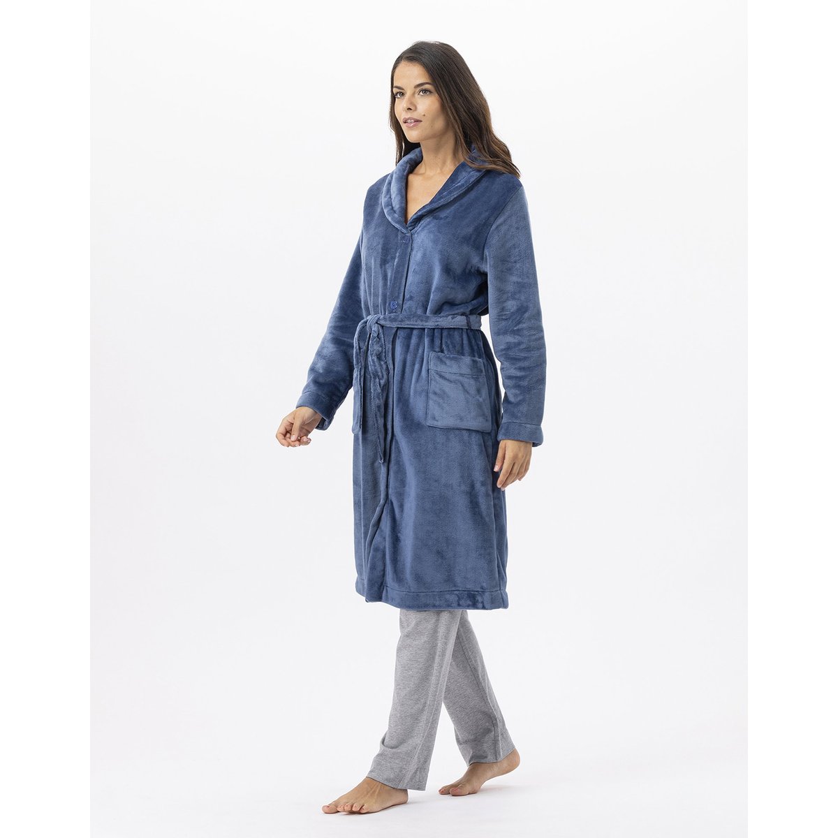 Robe de chambre en peluche flanelle ESSENTIEL H51B bleu, LE CHAT