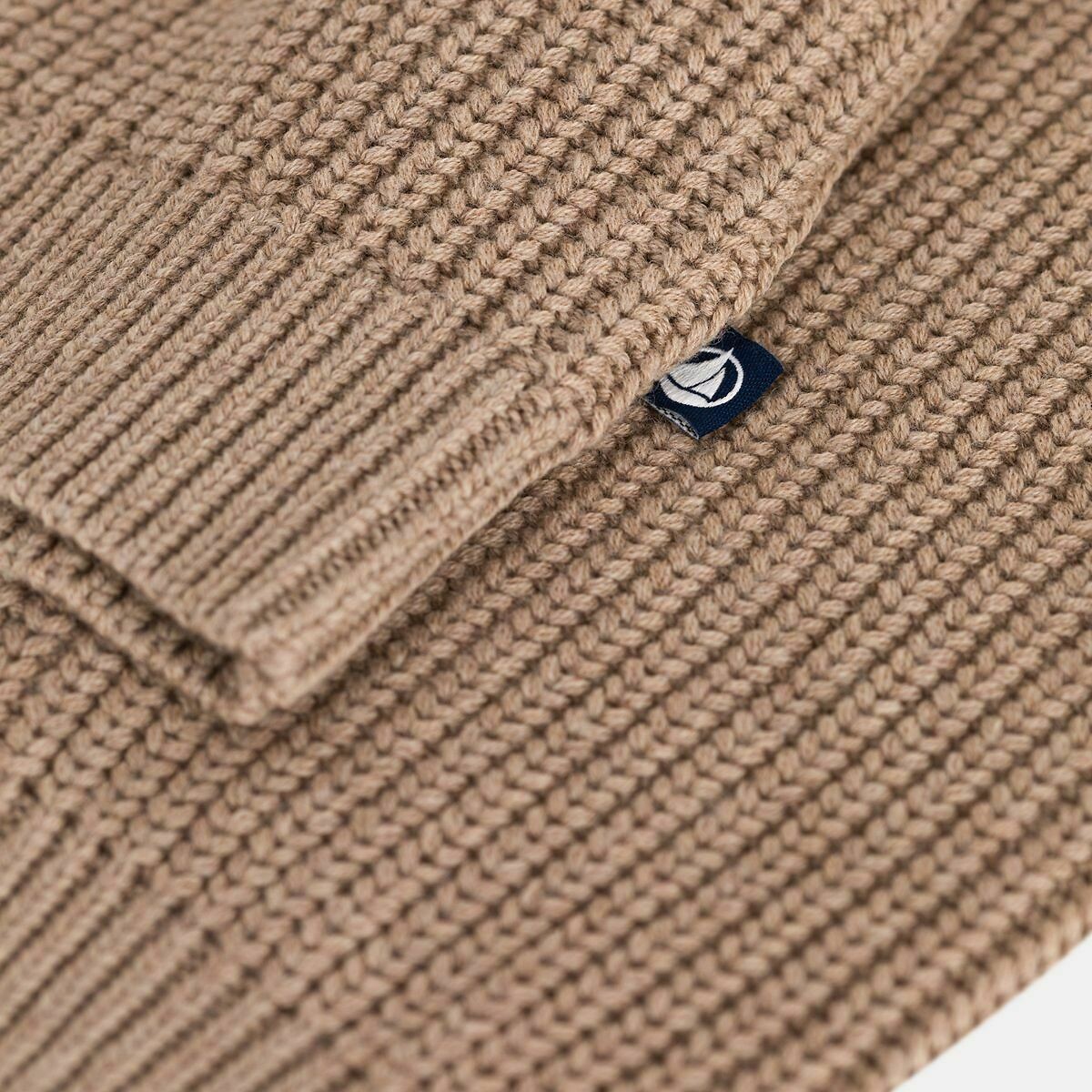 Plain Wool/Cotton Cardigan beige, PETIT BATEAU