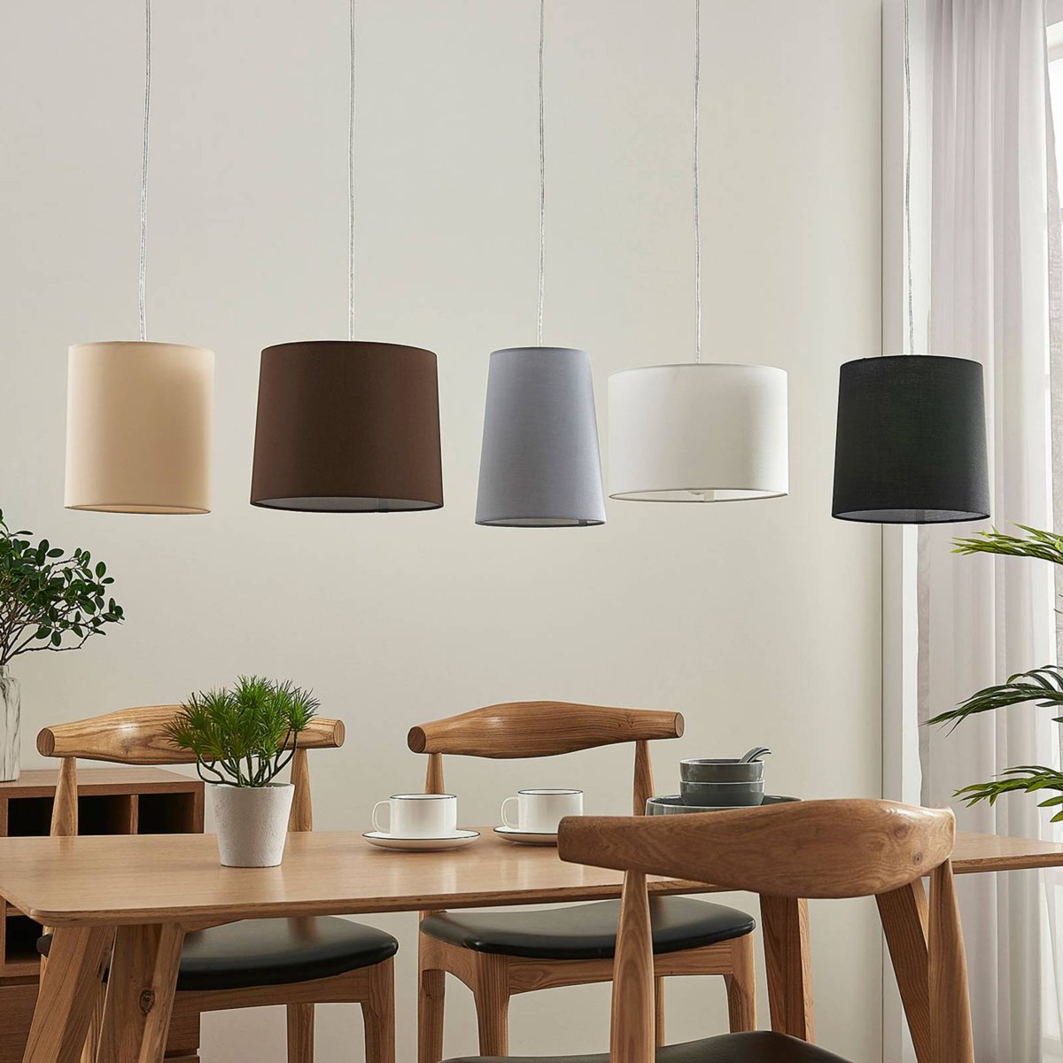 Suspension en textile jeunes, Hermina blanc, marron, gris, beige, noir, nickel satiné, LINDBY