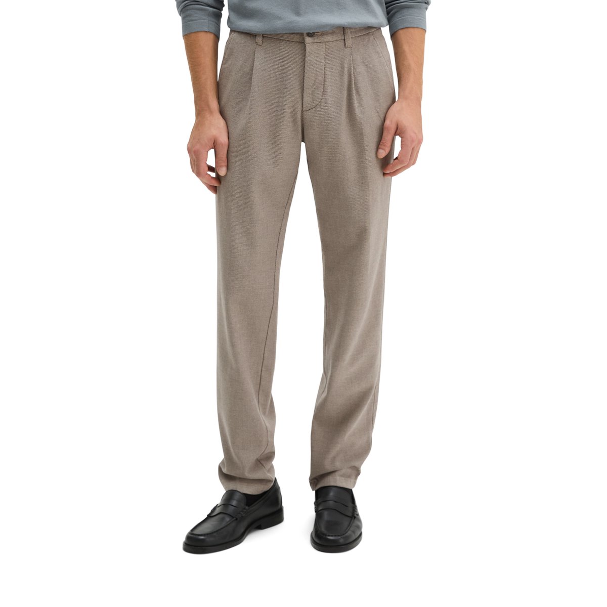 Chino modèle Stig Jogger Pleats shaped en coton bio mélangé marron, MARC O'POLO