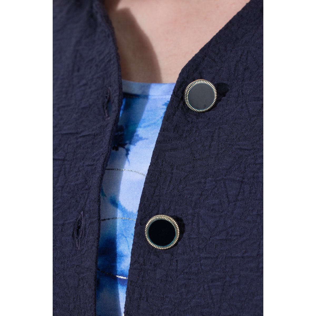Veste texturée, manches 3/4 et col montant marine foncé, ULLA POPKEN
