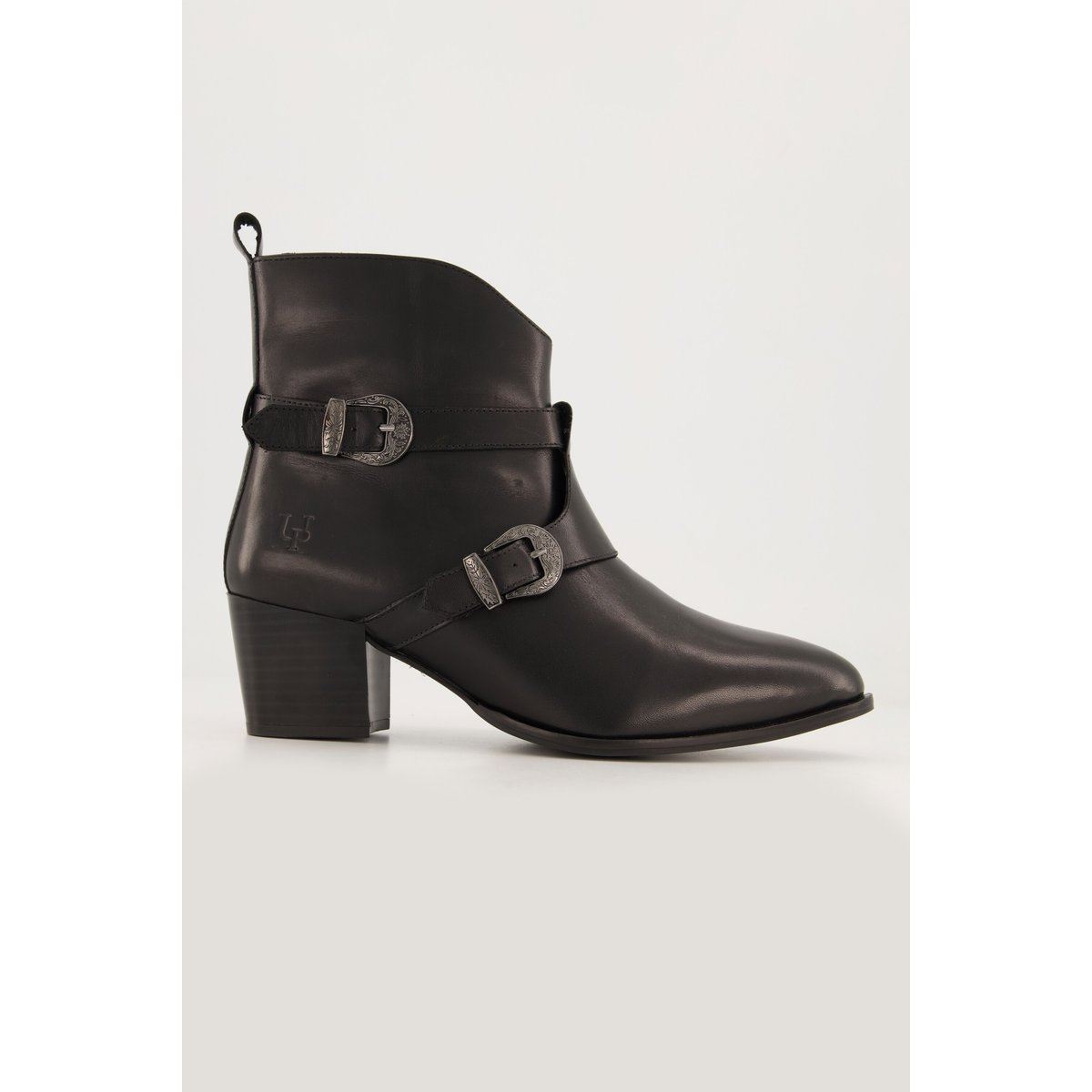 Bottines en cuir avec double boucle , pied large noir, ULLA POPKEN