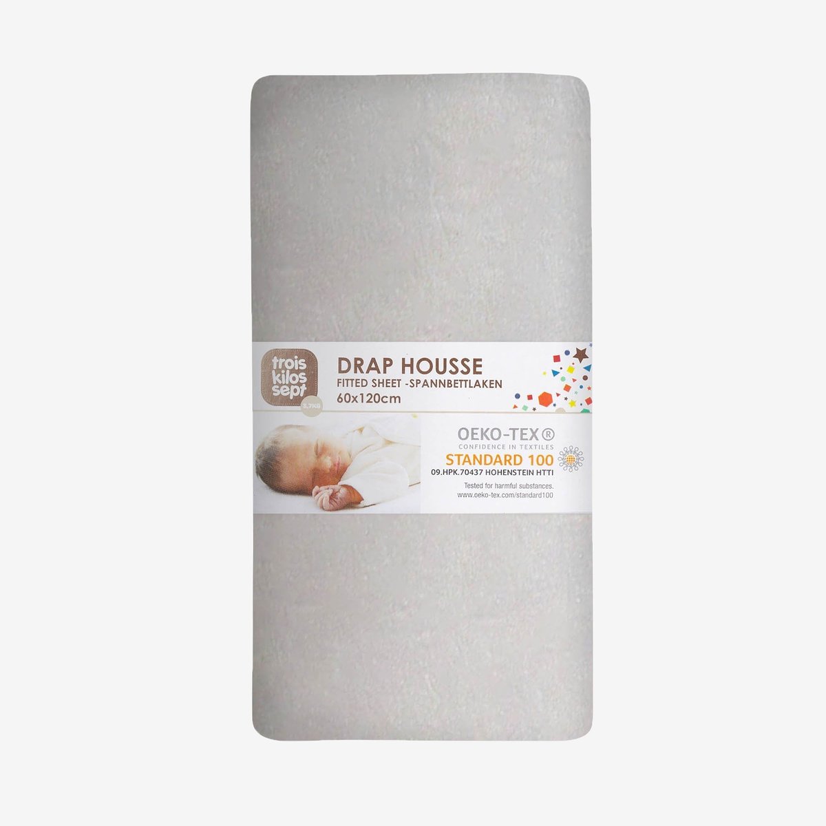 Drap housse OEKO-TEX® STANDARD 100 gris, TROIS KILOS SEPT
