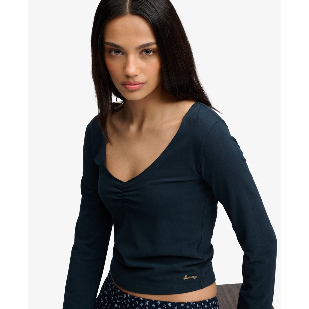 Haut Manches Longues Athletic Essential Froncé bleu marine éclipse, SUPERDRY