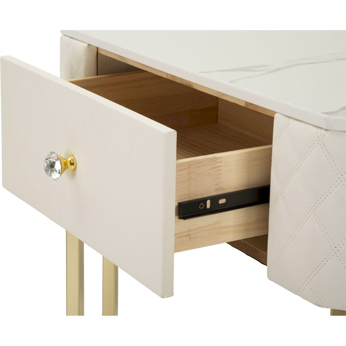 Console capitonnée bouton bijou GLAM blanc et doré, RECOLLECTION