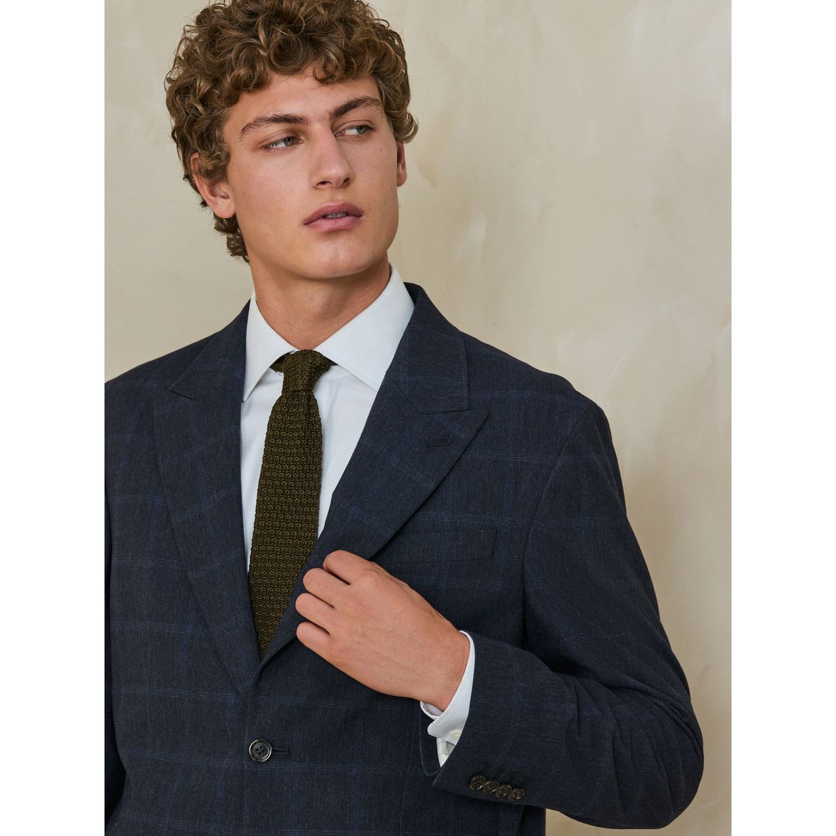 Veste de costume standard en coton à carreaux bleu marine, NEXT