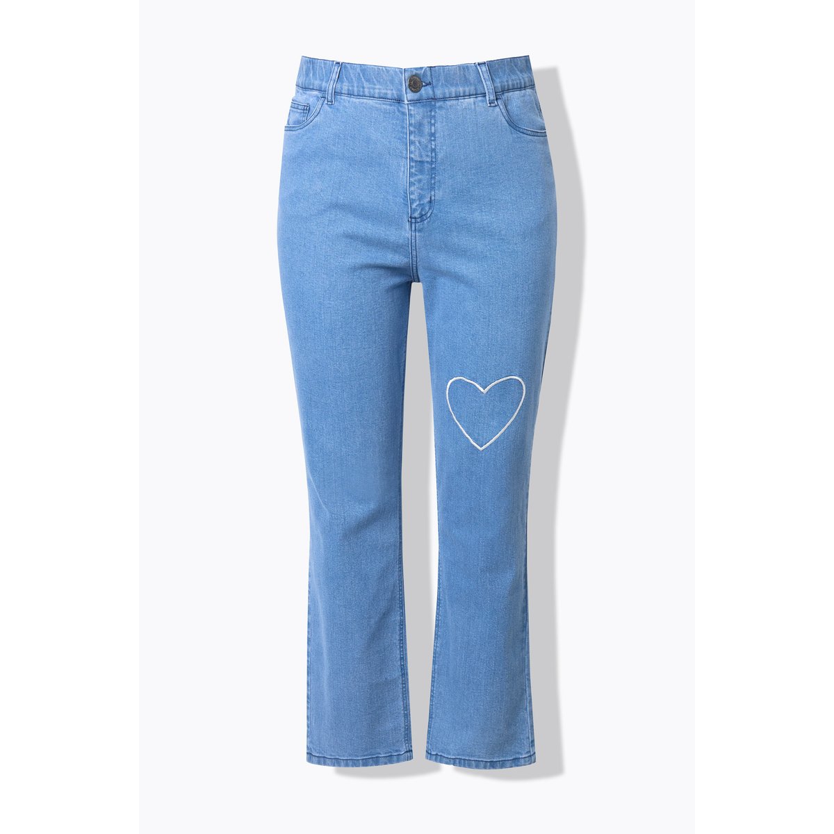 Jean Mom 5 poches, cœur brodé bleu jean, STUDIO UNTOLD