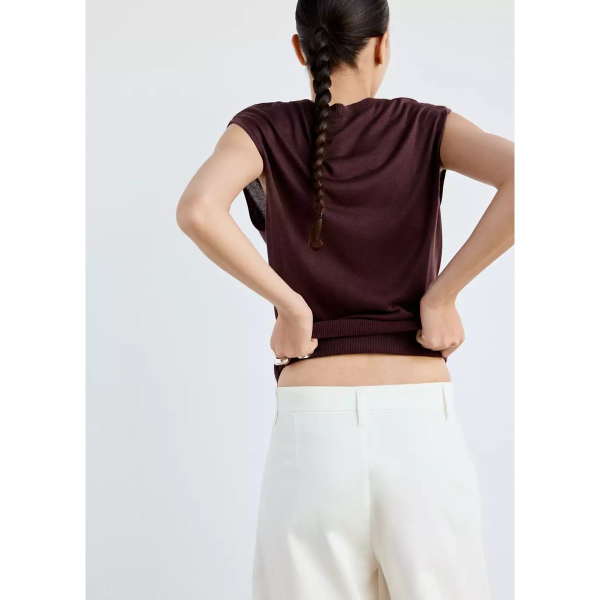 Gilet maille ceinture bordeaux, MANGO