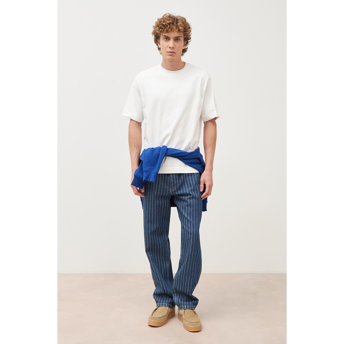 T-shirt ample col rond manches courtes ecru, BONOBO