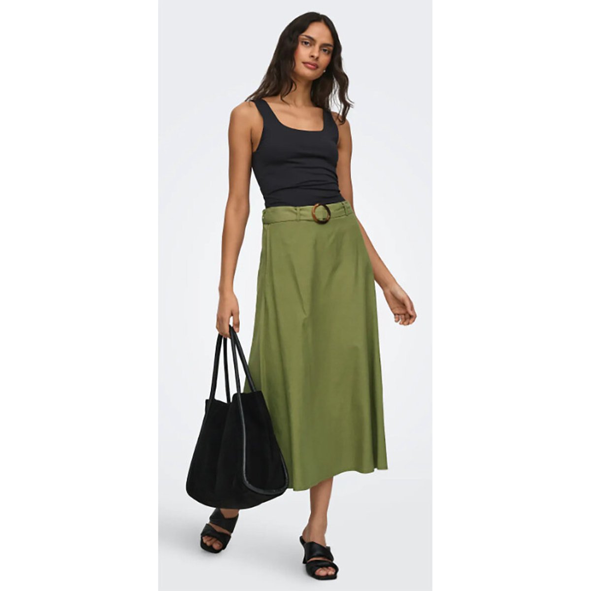 Gonna lunga e svasata verde kaki, JDY