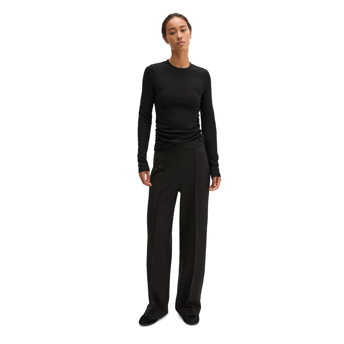 Pantalon en jersey à enfiler, coupe large en interlock doux noir, MARC O'POLO