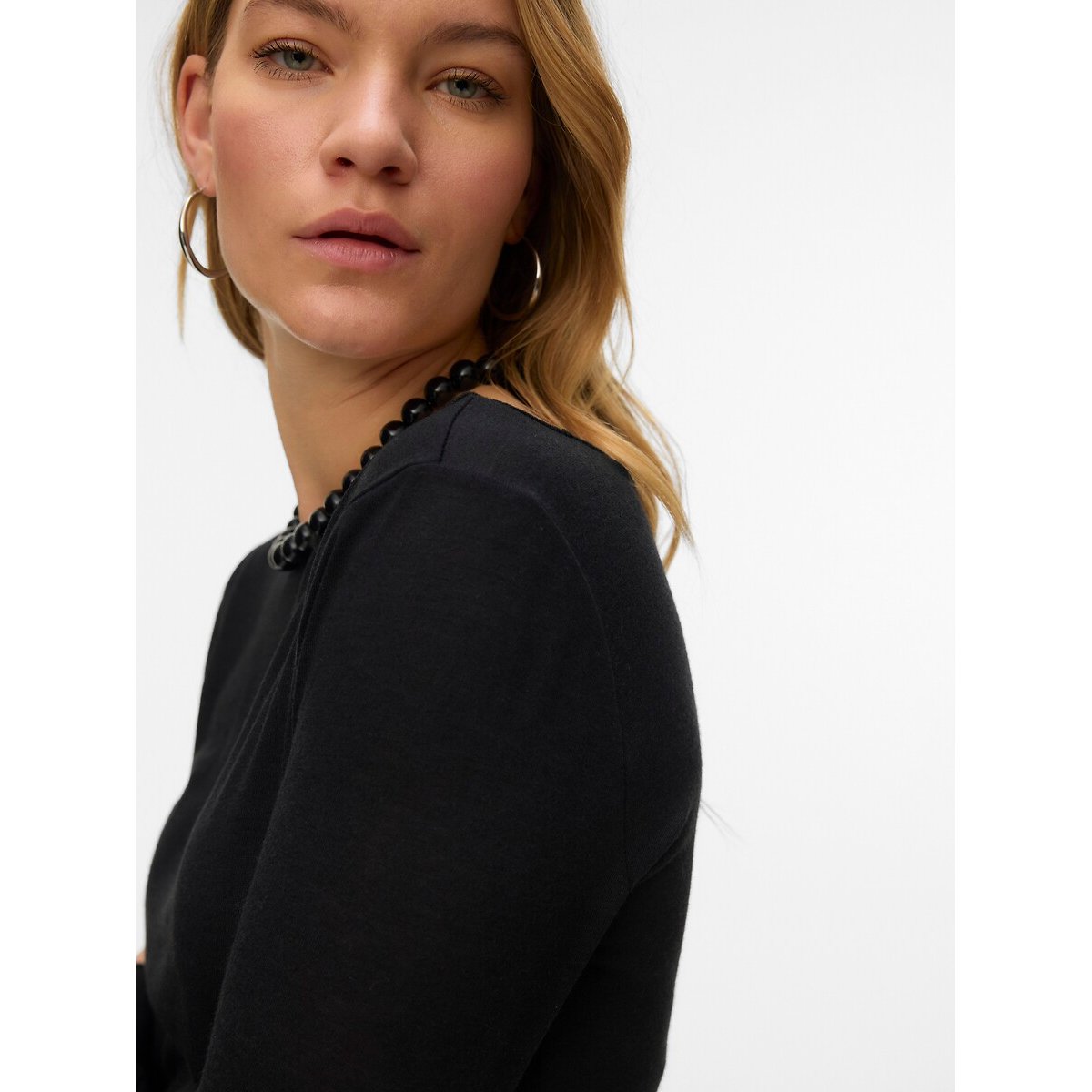 T-shirt com gola redonda e mangas compridas preto , VERO MODA