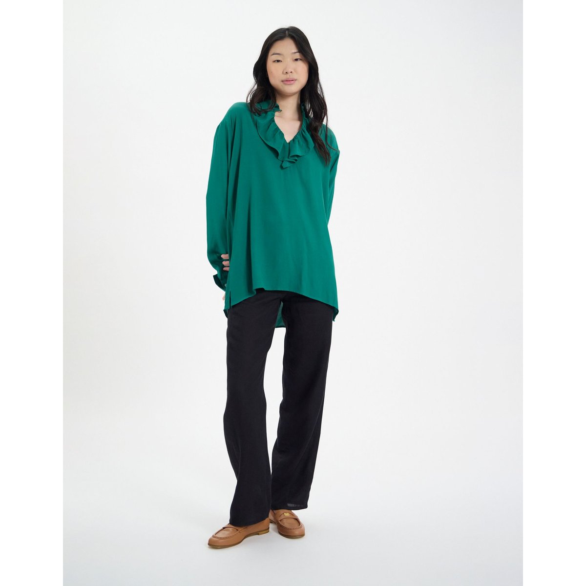 Chemise Ortiz en viscose mélangée verte green, INES DE LA FRESSANGE PARIS