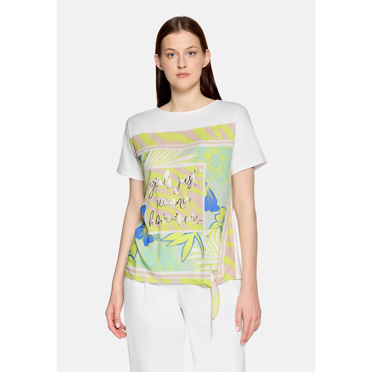 T-shirt façon blouse à nœud patch cream/green, BETTY BARCLAY