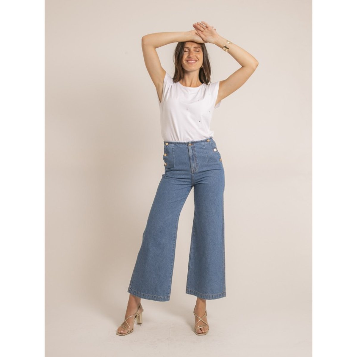 Tee-shirt Manches Courtes Strass Fania blanc, DONA LISA